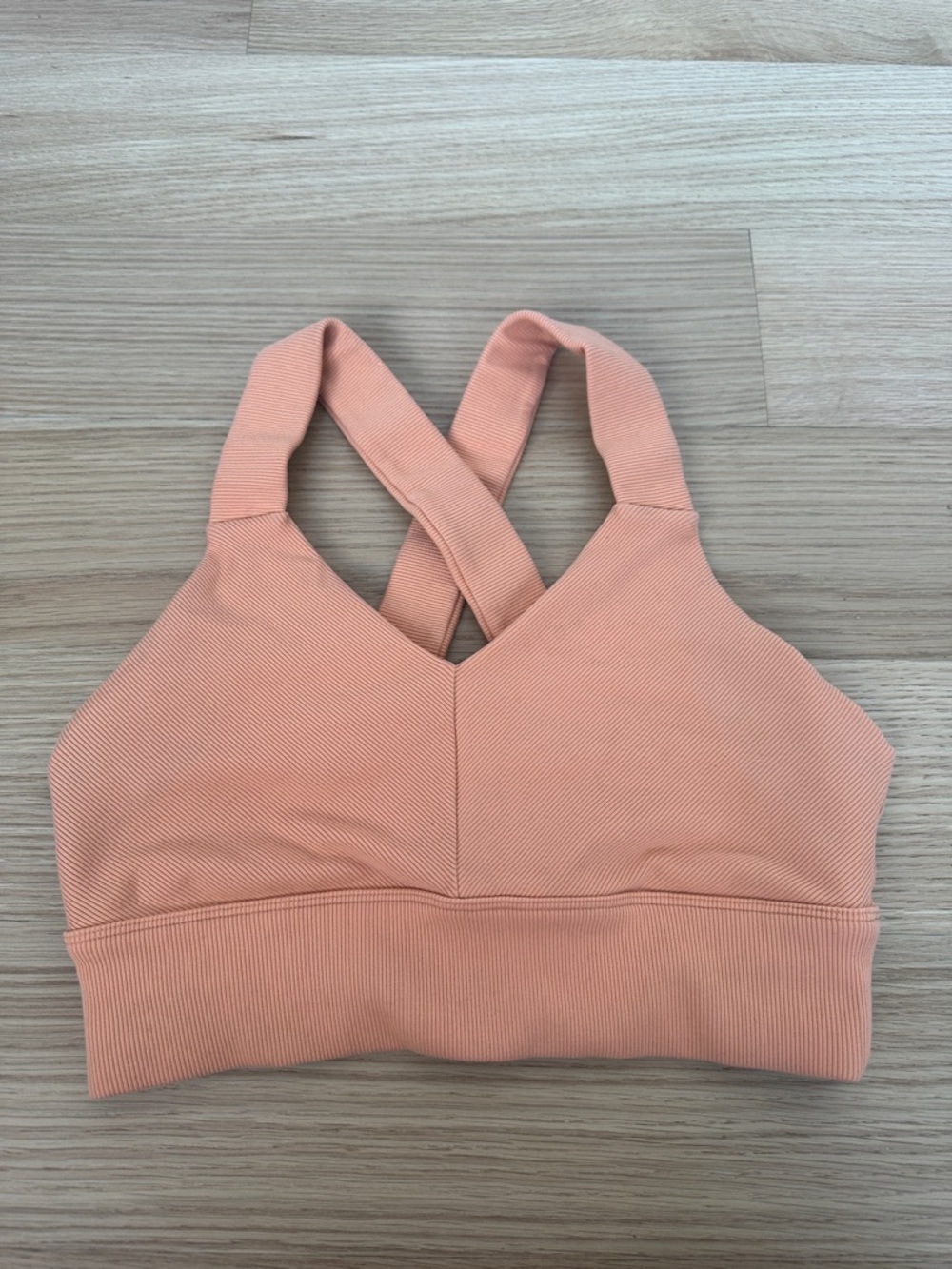 ALO Yoga Ribbed Cross-Back Bralette in Peachy Coral